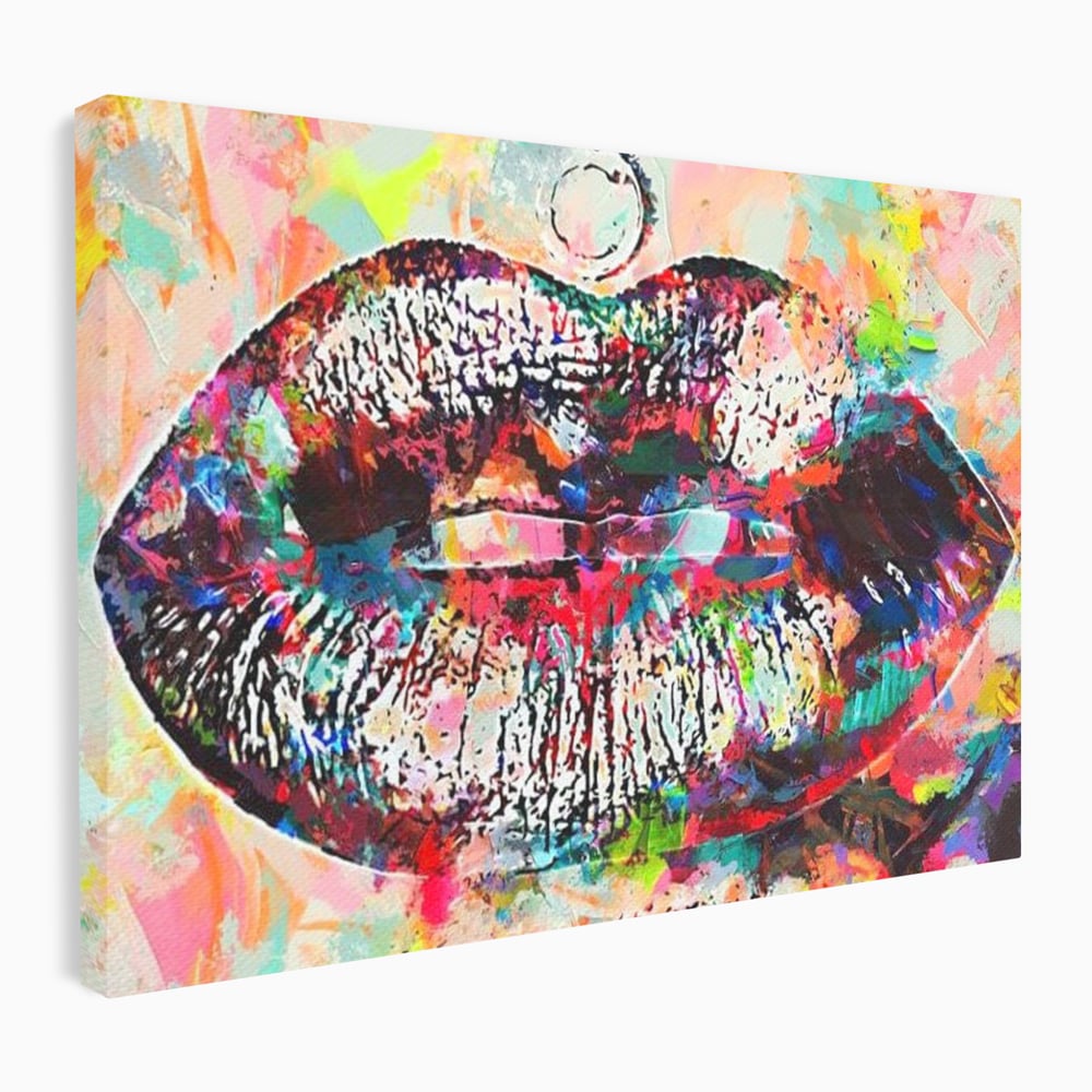 Tablou canvas cu tablou canvas cu buze pop art, fara rama, pe sasiu de lemn